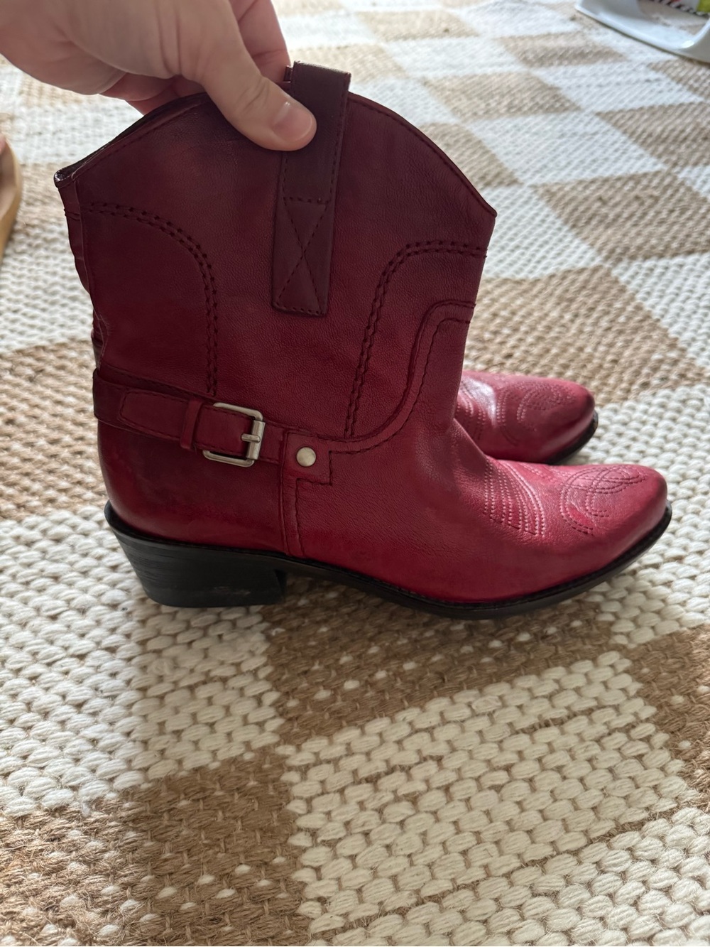 Franco Sarto Red Leather Western Ankle Boots